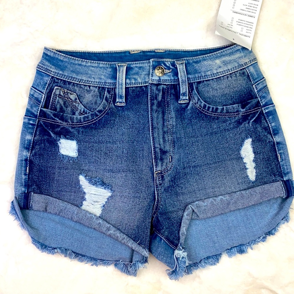 Jean distressed blue stretch shorts